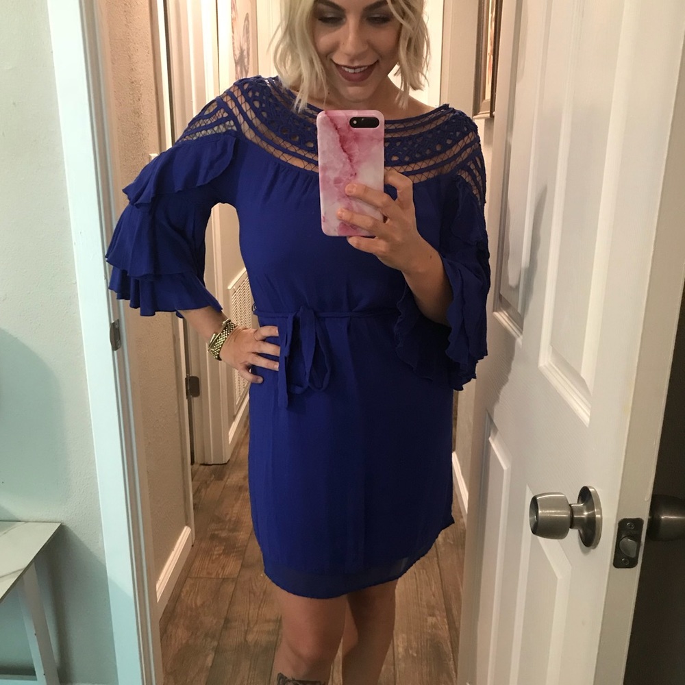 Altard State royal blue ruffle cutout dress